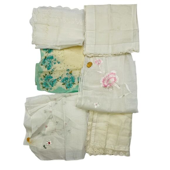 6 Vintage Embroidered Handkerchiefs - Picture 1 of 10